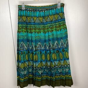 Intriguing Threads Skirt Size 4 Pleated Lined Green Southwest Print Polyester